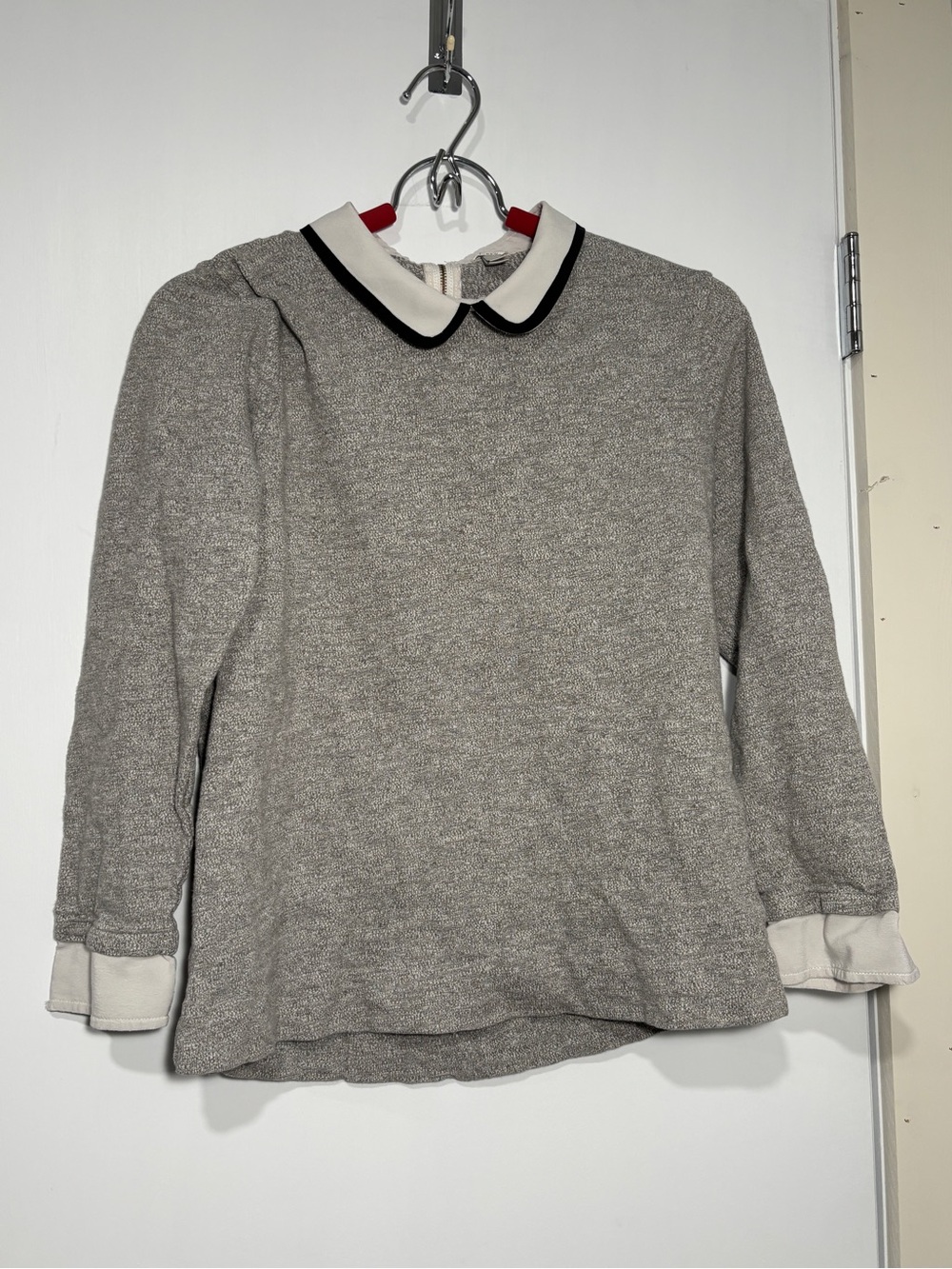 J. Crew Gray Sweater with White Peter Pan Collar and Black Trim